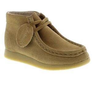 Footmates Wally Dirty Buck Suede Boys Size 9.5 Mocc Boot Lace Closure Brown Tan